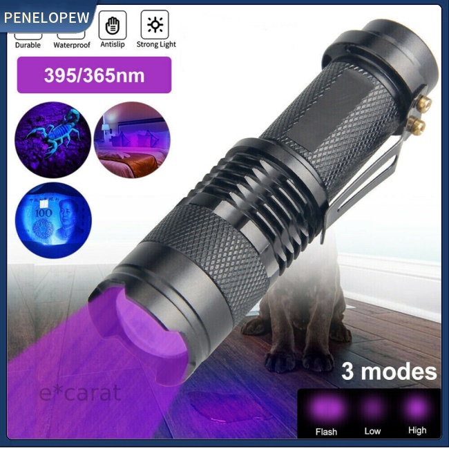 Đèn Pin Chiếu Tia Uv Mini 365nm Có 3 Chế Độ Điều Chỉnh Kèm Kẹp Tiện Dụng Dành Cho Các Hoạt Động Ngoài Trời