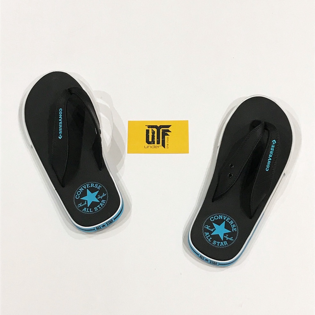 Dép Converse đen quai đen logo xanh quai da chính hãng