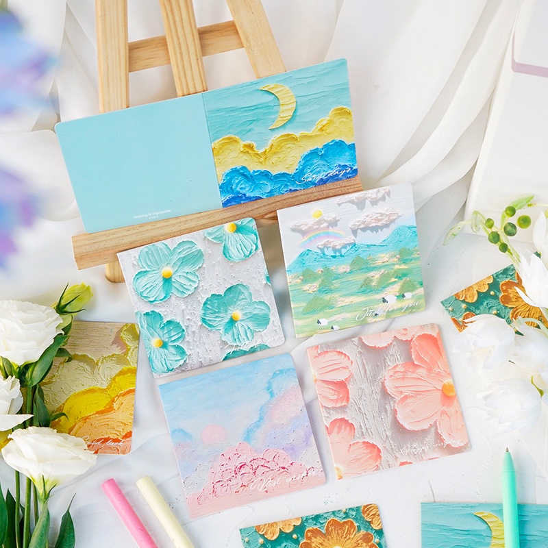 Thiệp Giấy Kraft Vẽ Tranh Sơn Dầu Sáng Tạo Với Phong Bì Thư Có Thể Gập Lại Làm Quà Tặng Thẻ