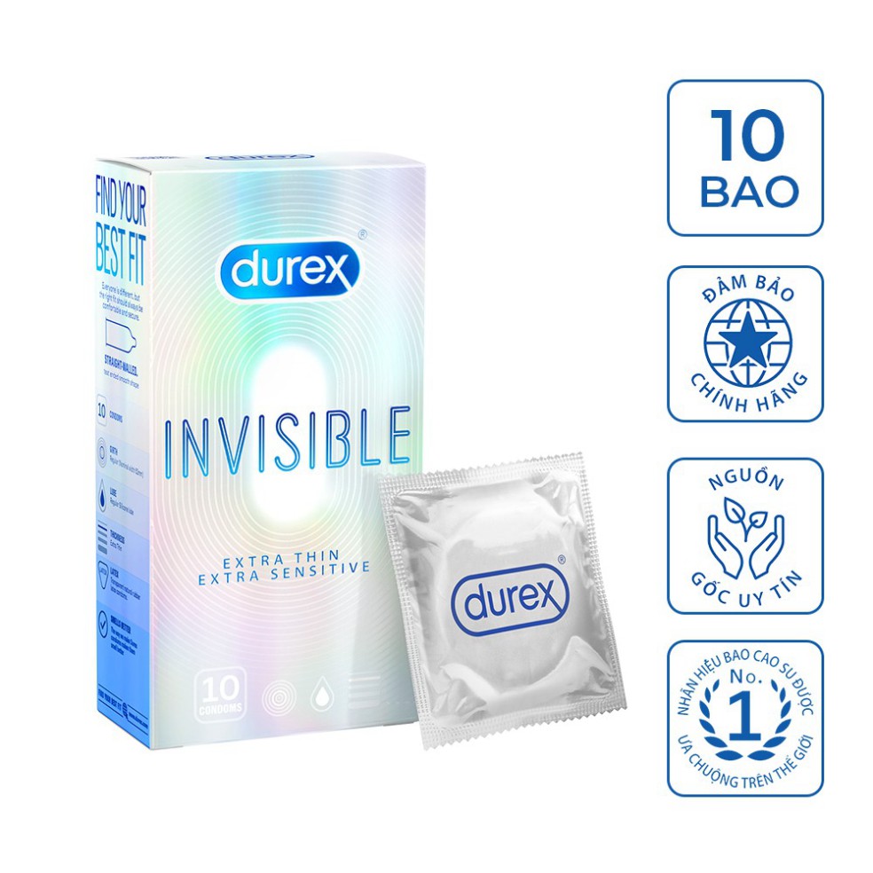 [Durex Chính Hãng] Bộ 5 Hộp Bcs Durex InViSiBLE (Hộp 10 cái) Dòng Bcs Siêu Mỏng Đang Làm Mưa Làm Gió Trên Thị Trường BCS