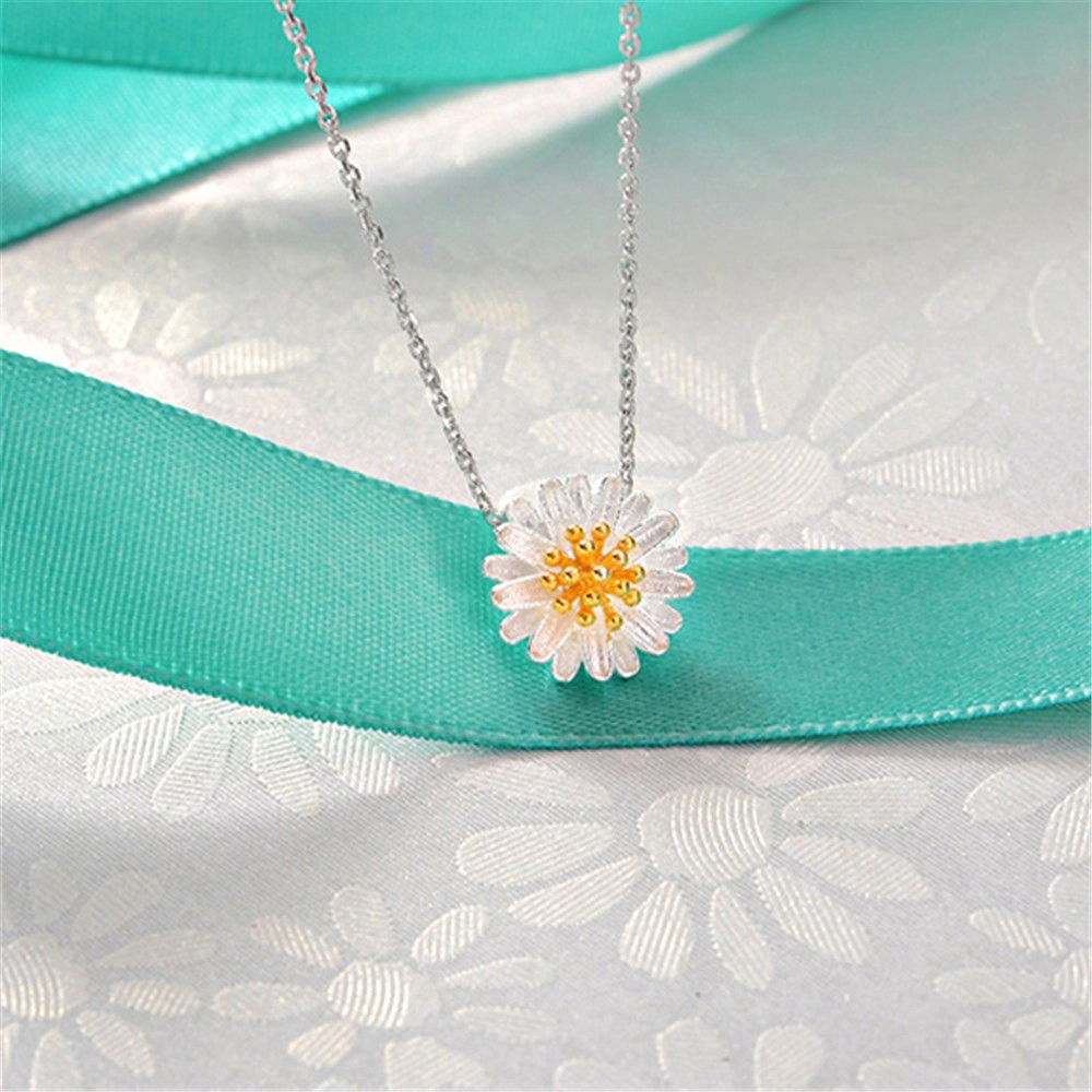 Dây Chuyền Bạc Mặt Hình Hoa Cúc Đơn Giản Phong Cách Hàn Quốc