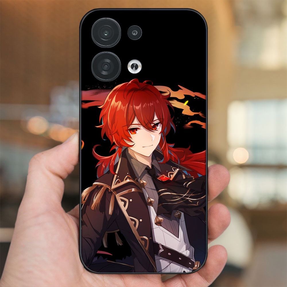 Ốp lưng Oppo Reno 8 5G viền đen in hình Diluc Genshin Impact