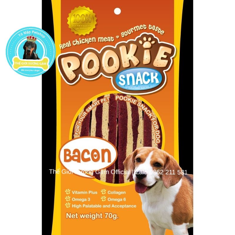 [Mã PET50K giảm Giảm 10% - Tối đa 50K đơn từ 250K] SNACK POOKIE BACON KAMADOKO 70GR CHO CHÓ