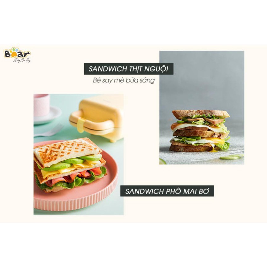 Máy Nướng Bánh Mì Kẹp Nướng Bánh Sandwich Làm Bánh Waffle, Rán Trứng Xúc Xích Bear DBC-P06N2 (Bảo hành 18 tháng)