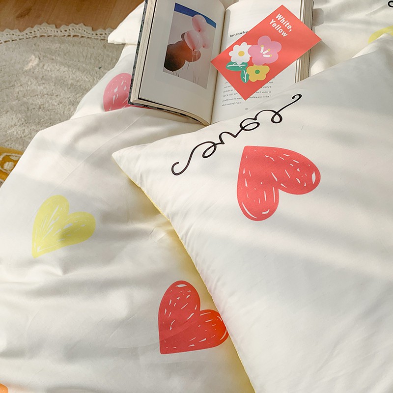 Bộ Chăn Ga Gối Cotton Poly Tim Love