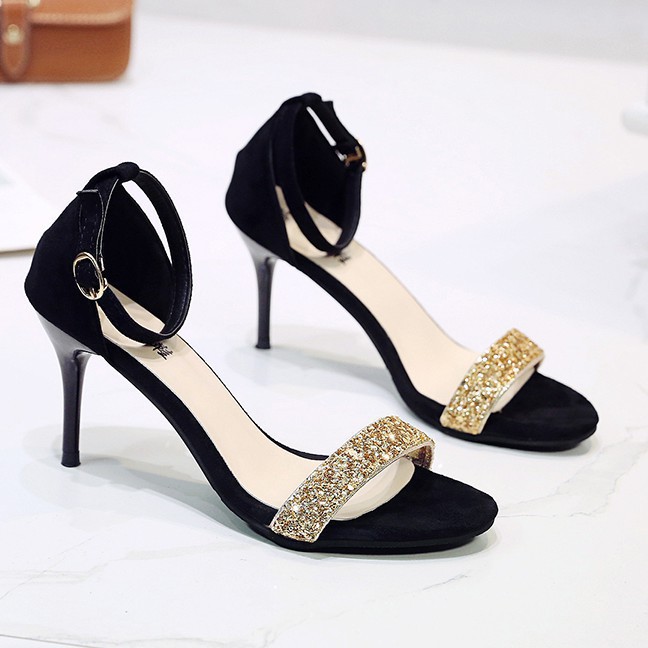 Giày Sandal Cao Gót QC35 Gót Nhọn| Khóa Cài Cổ Chân| Quai Ngang Đính Đá| Kiểu Dáng Nữ Tính Sang Trọng| Thời Trang 2019