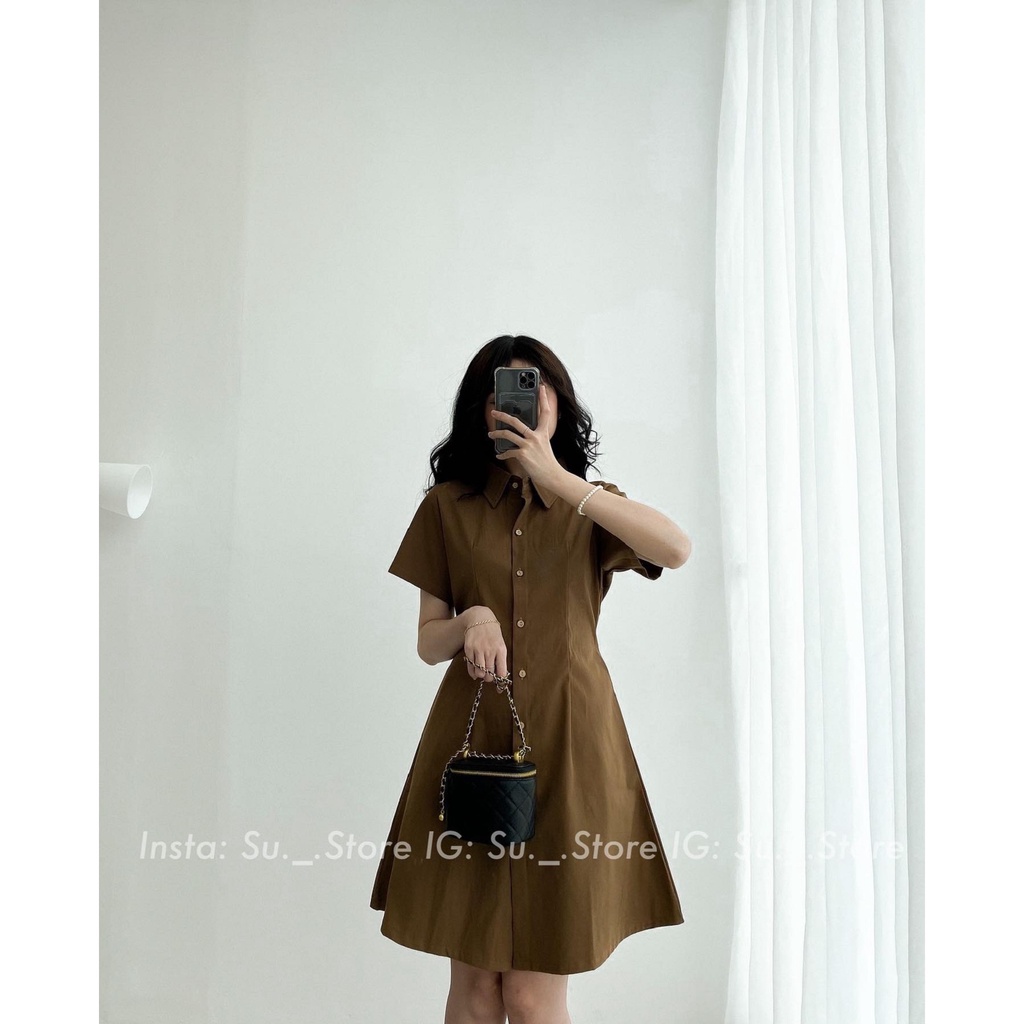 Váy sơ mi thô mềm trơn chun lưng V654 SUSTORE