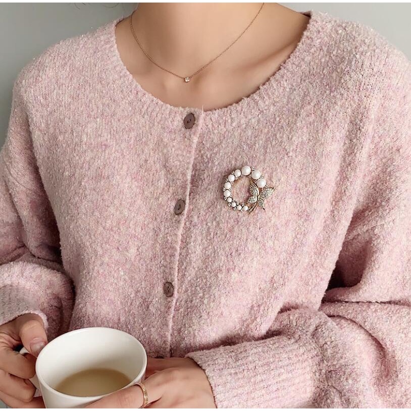 Ghim cài áo trang trí bươm bướm đính hạt ngọc trai nhân tạo thời trang