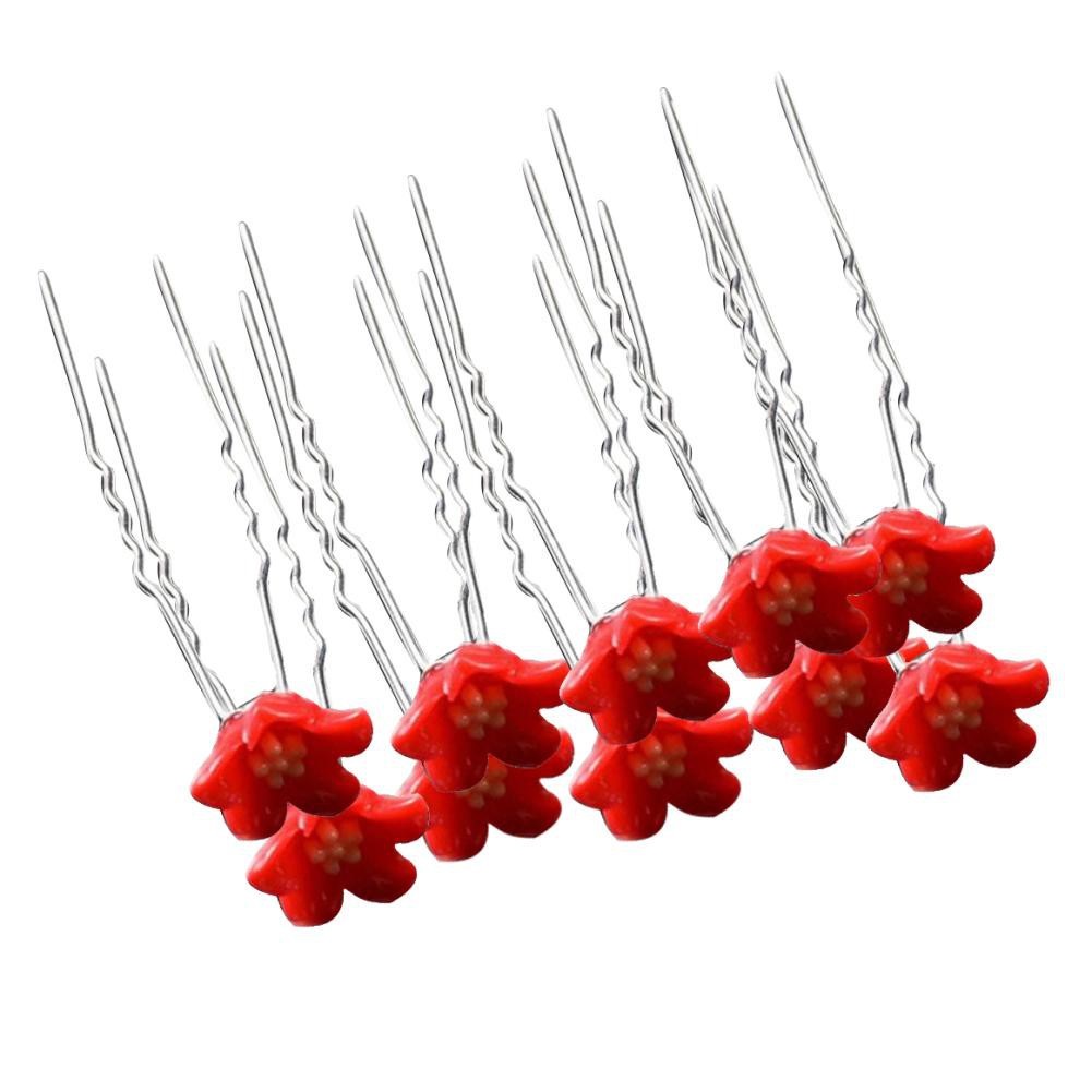 Bộ 10 trâm kẹp tóc hình chữ U xinh xắn đính hoa 5 cánh trắng đỏ hồng tím xanh dương đậm nhạt cho bạn gái / cô dâu