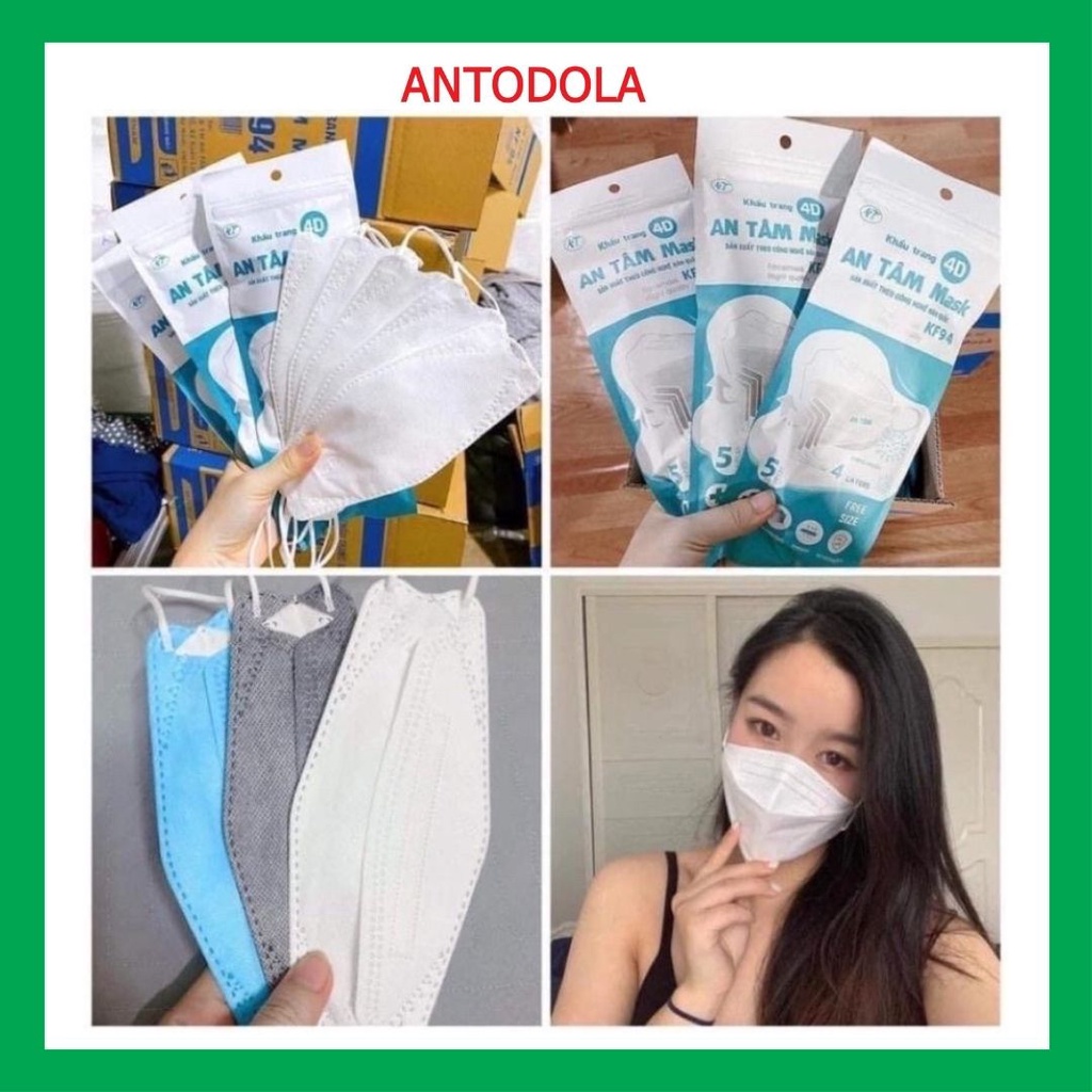 Khẩu trang An Tâm, Khẩu Trang Y Tế 4D KF94 Cao Cấp Kiểu Hàn Quốc 4 Lớp Kháng khuẩn, kháng bụi mịn 95%,Combo nguyên thùng