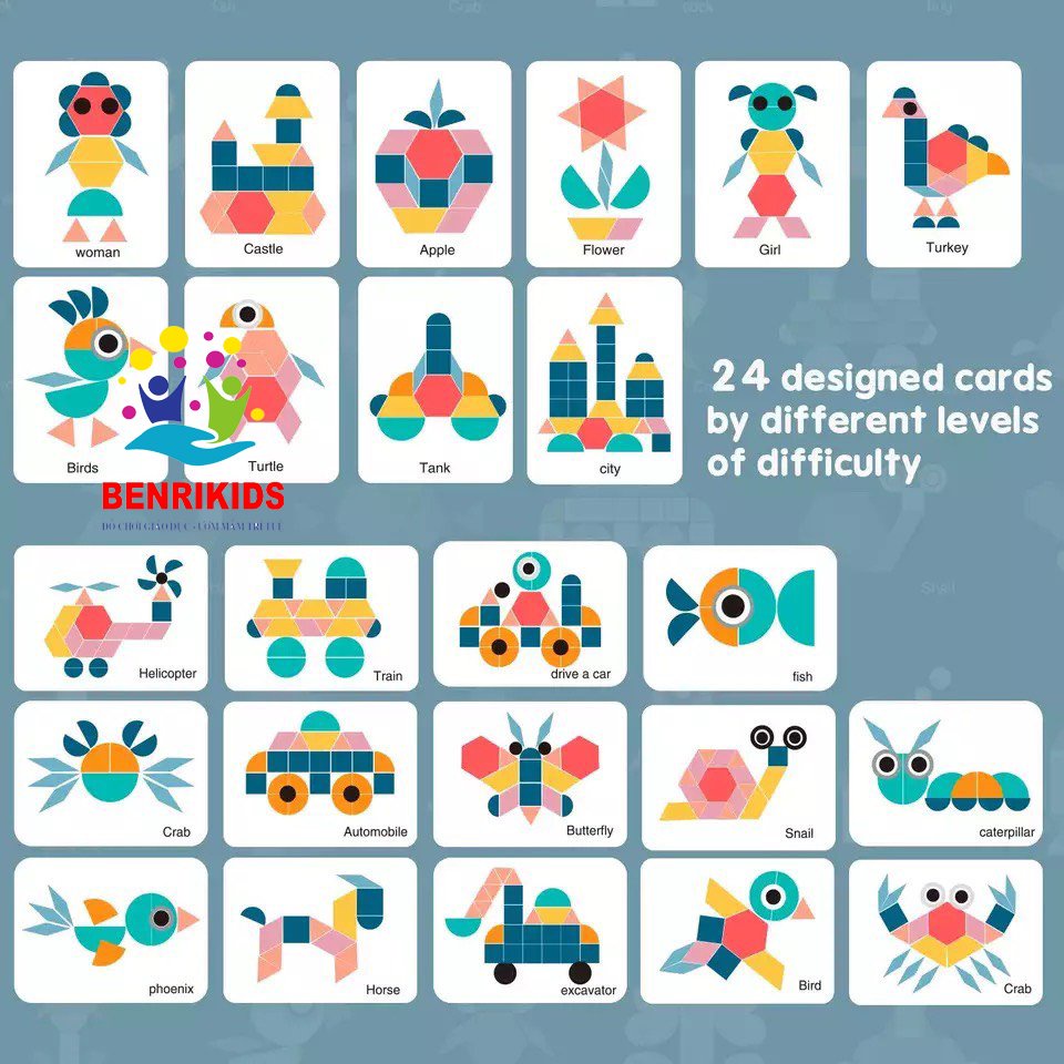 Xếp Hình Pattern Blocks 180 Chi Tiết Sắc Màu Giúp Bé Sáng Tạo Có Hộp Đựng Tiện Lợi Đồ Chơi Xếp Hình Thông Minh