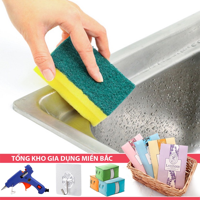 Miếng Rửa Chén Bát 2 Mặt Chữ Nhật Xanh Vàng Tiện Dụng - Miếng Bọt Biển Tạo Bọt Cọ Rửa Xoong Nồi Siêu Sạch