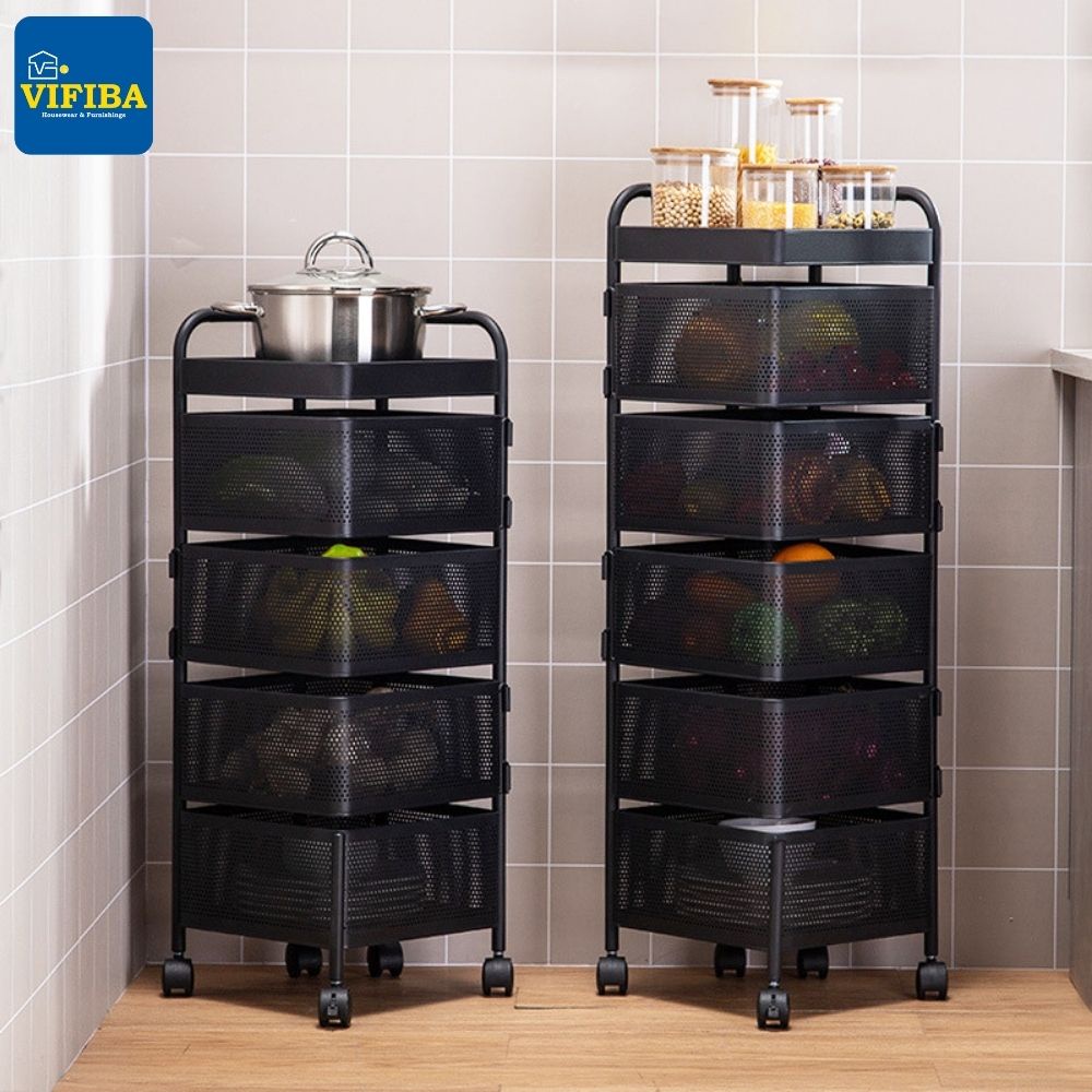 Kệ xoay nhà bếp VIFIBA Loại vuông 5 tầng 26x26x95cm Sơn tĩnh điện Thép carbon không gỉ Màu đen