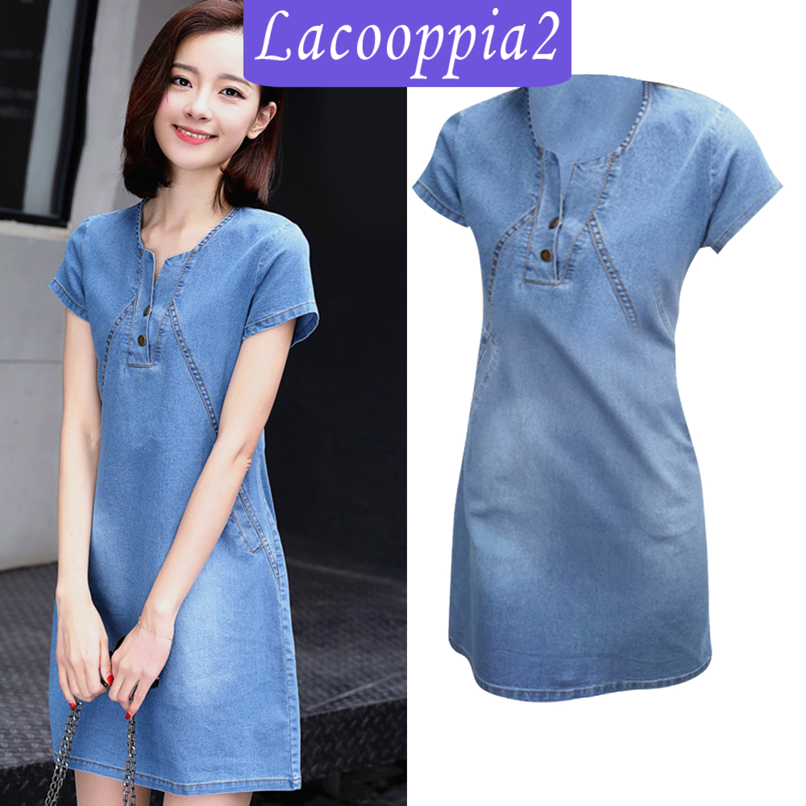 Đầm Denim Cổ Chữ V Gợi Cảm Lapoppia2