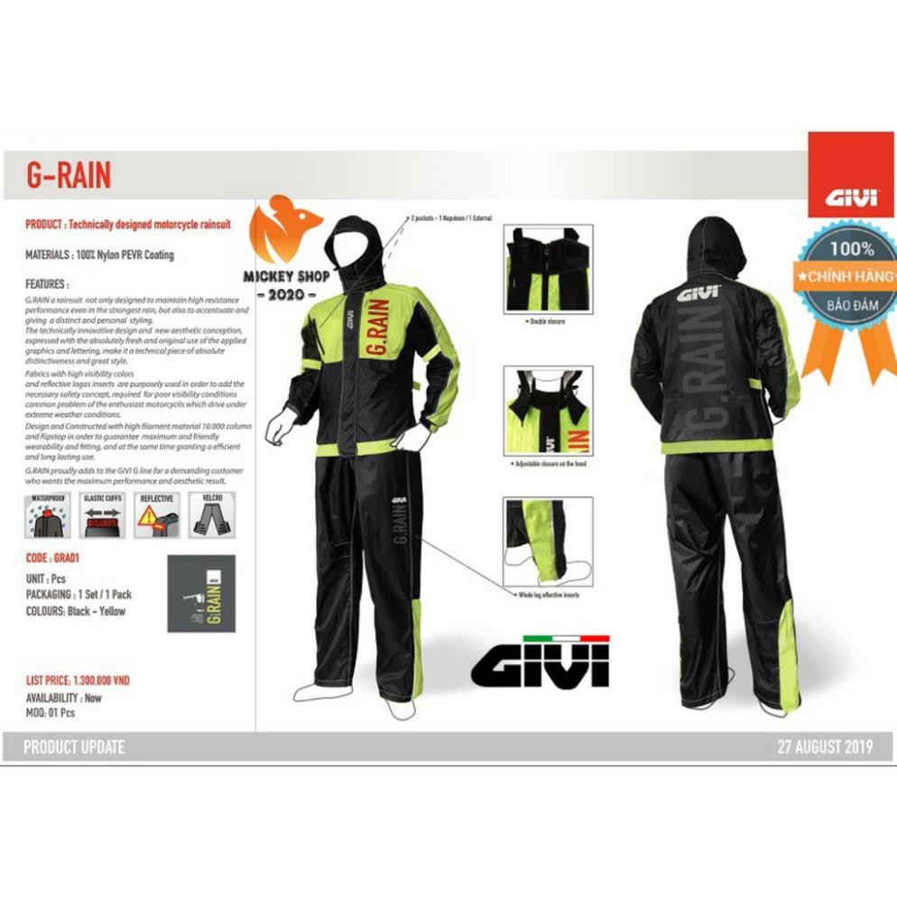 Bán Sỉ [ CHÍNH HÃNG ] Áo Mưa Bộ Givi G-Rain GRA01.AX-NY Đen – Vàng Neon