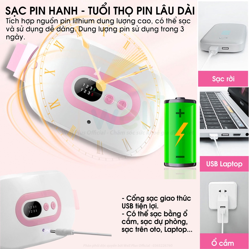 Đai Massage Bụng Kinh Cho Bạn Gái Máy Làm Ấm Chườm Nóng Giảm Đau Mát Xa Đến Ngày Và Kỳ Kinh Nguyệt