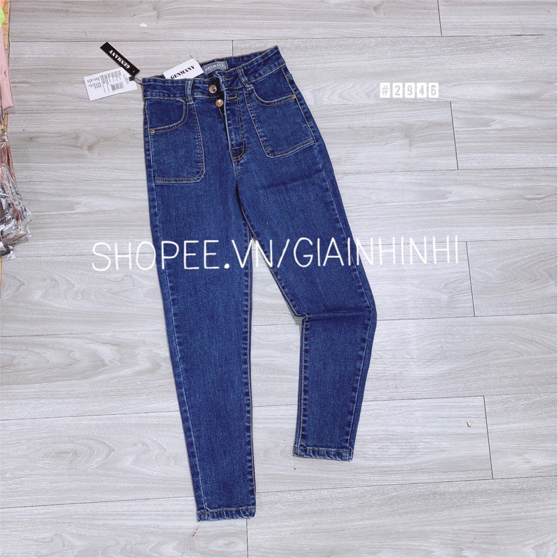 Quần jeans ôm nữ túi to trơn cạp cao, Quần bò nữ trơn co giãn QJ2017 - NhiNhi Shop