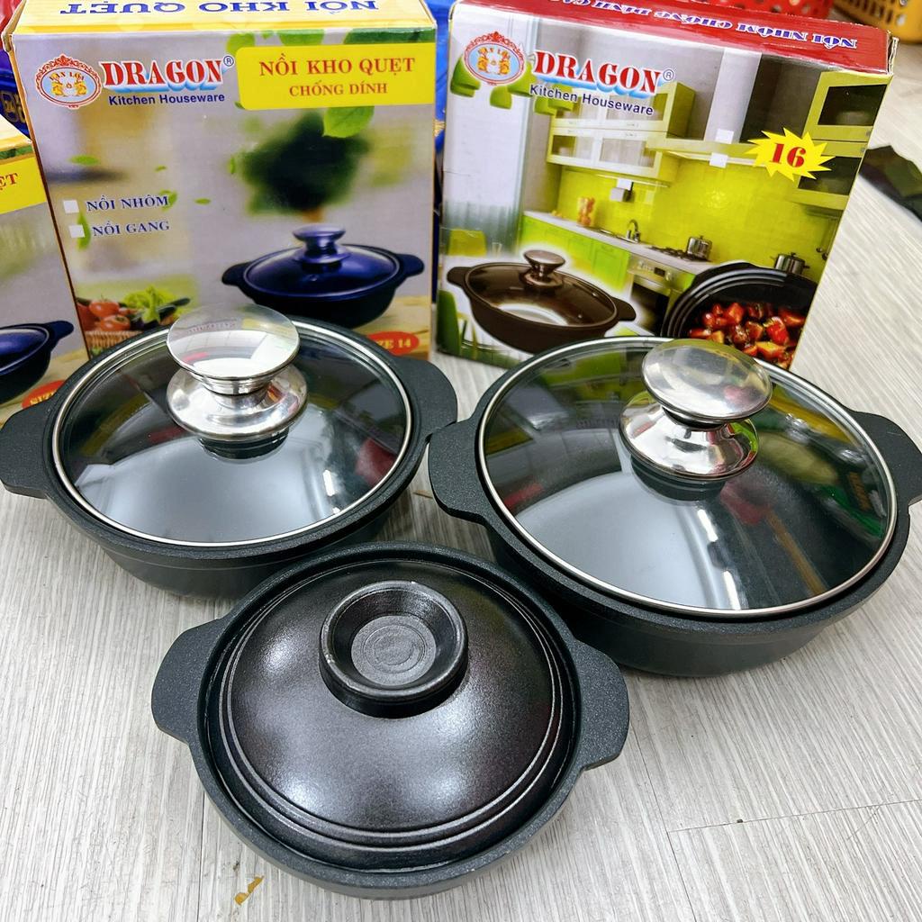 Nồi nhôm đúc chống dính nắp kính kho thịt , kho cá, kho quẹt đủ size dùng được bếp từ tiện dụng