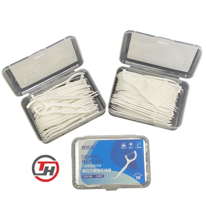 Tăm chỉ nha khoa - Hộp 50 chiếc, sợi chỉ mảnh