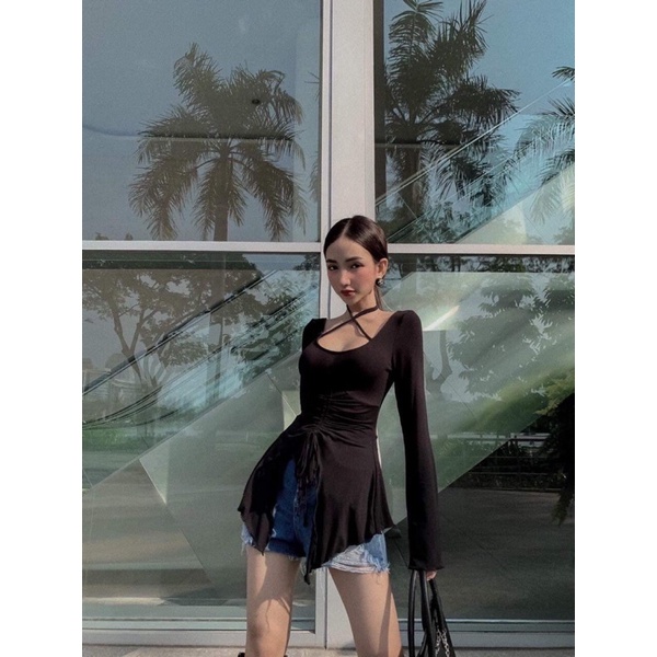 Áo xiết hông tay loe đan dây chuẩn hàng YoonaFC