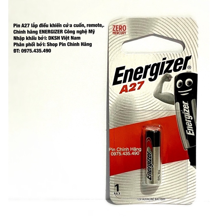 Pin A27 Energizer 12V Dùng Cho Điều Khiển Cửa Cuốn, Remote.. Hàng Chính Hãng Vỉ 1 Viên