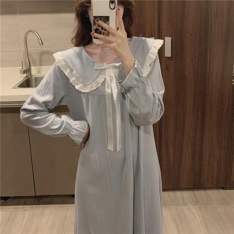 Bộ đồ ngủ tay dài phong cách công chúa dễ thương thời trang xuân thu cho nữ