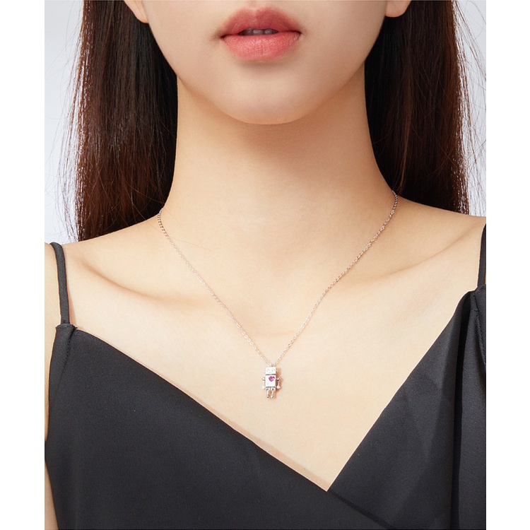 Vòng cổ Bamoer bạc Sterling 925 hình rô bốt trái tim thời trang dùng làm quà tặng cho nữ SCN388