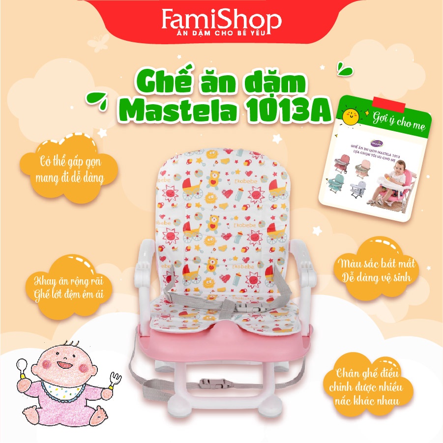 FamiShop Ghế ăn du lịch Mastela điều chỉnh độ cao có nệm 1013-A màu hồng