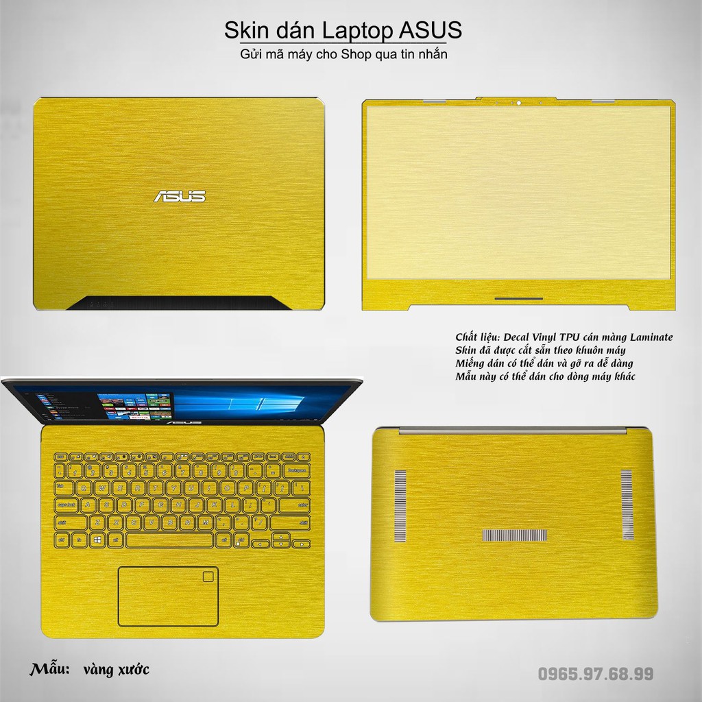 Skin dán Laptop Asus in màu vàng xước (inbox mã máy cho Shop)