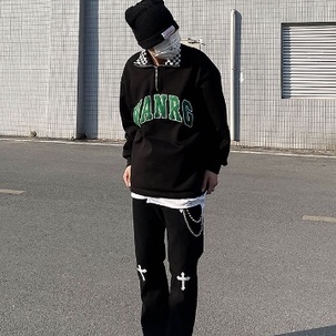 Áo Sweater Cổ Polo Dáng Rộng In Chữ Thời Trang Cho Cặp Đôi