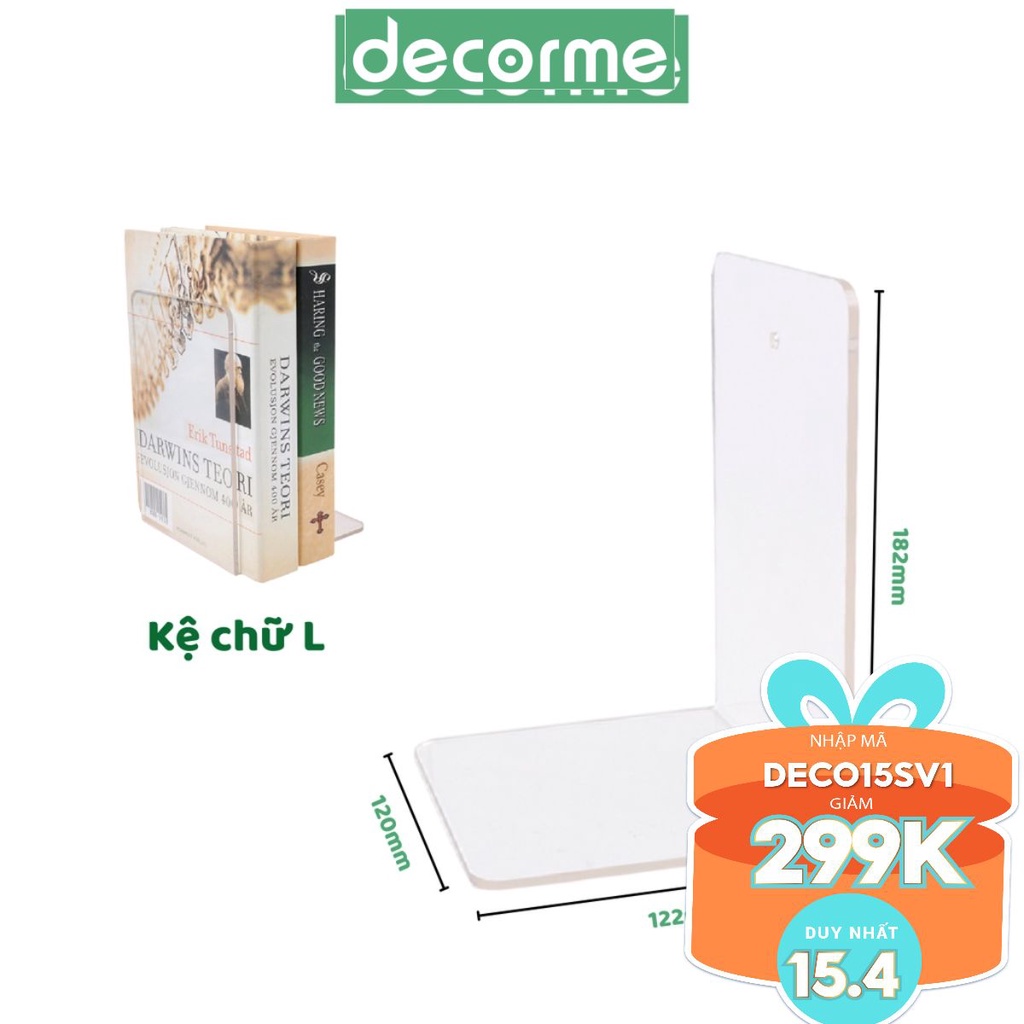 Kệ sách chữ L nhựa Acrylic trong suốt - kệ sách để bàn basic DMJ, văn phòng phẩm Decorme