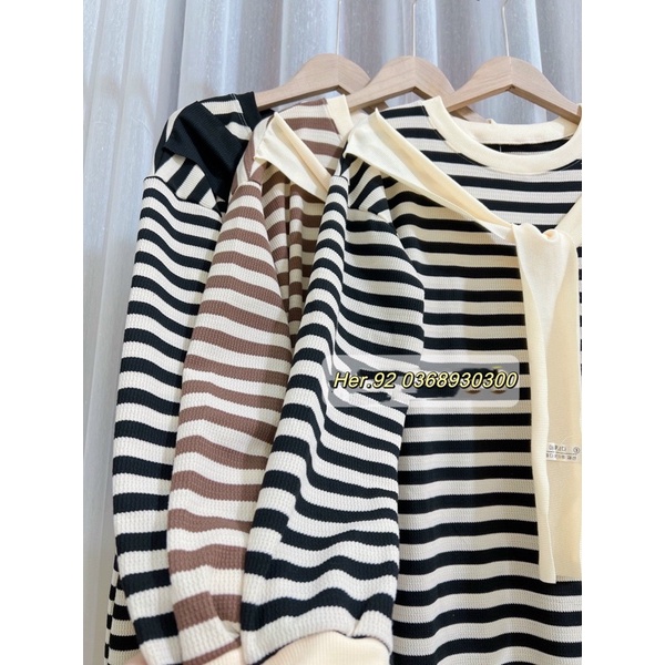 Đầm Thuỷ Thủ Kẻ Ngang Dáng Dài Chất Len Xốp Mặc Thu Đông Siêu Thích