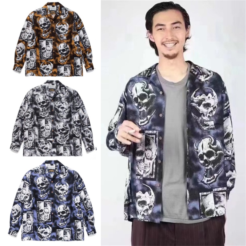 Bán Chạy Nhất Áo Sơ Mi Unisex Tay Dài In Hình Đầu Lâu WACKO MARIA Plus Size Cho Nam Và Nữ