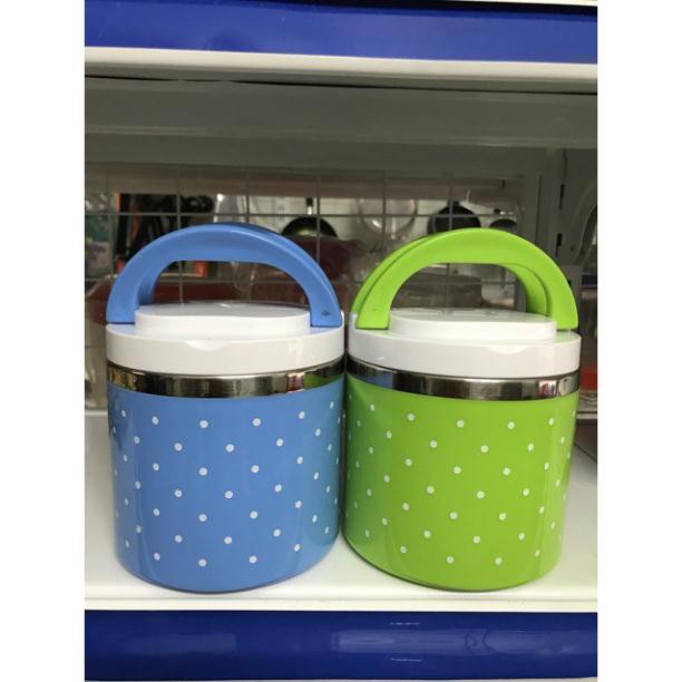 Cặp lồng inox giữ nhiệt chấm bi 1 tầng có quai xách