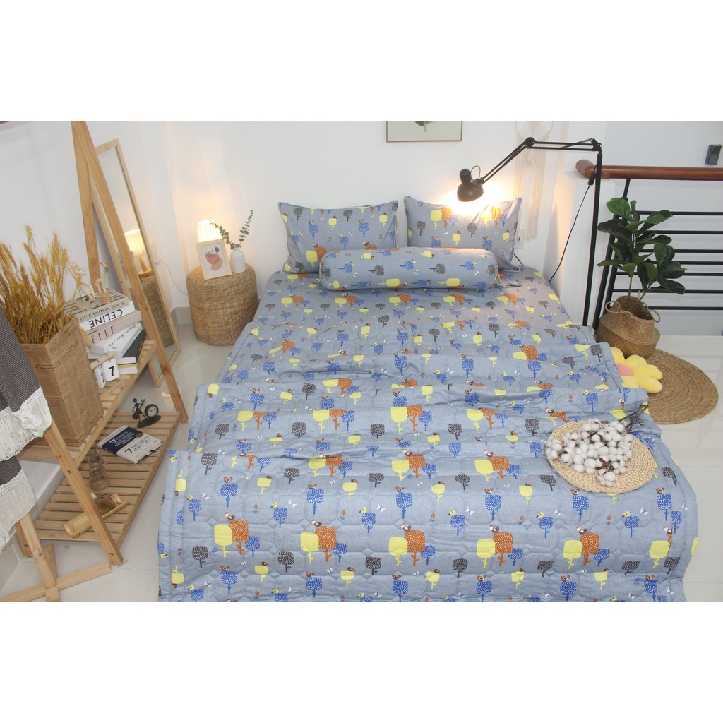 Bộ drap gối KHA LY - cotton thiên nhiên - Gardens-Xám - VN295
