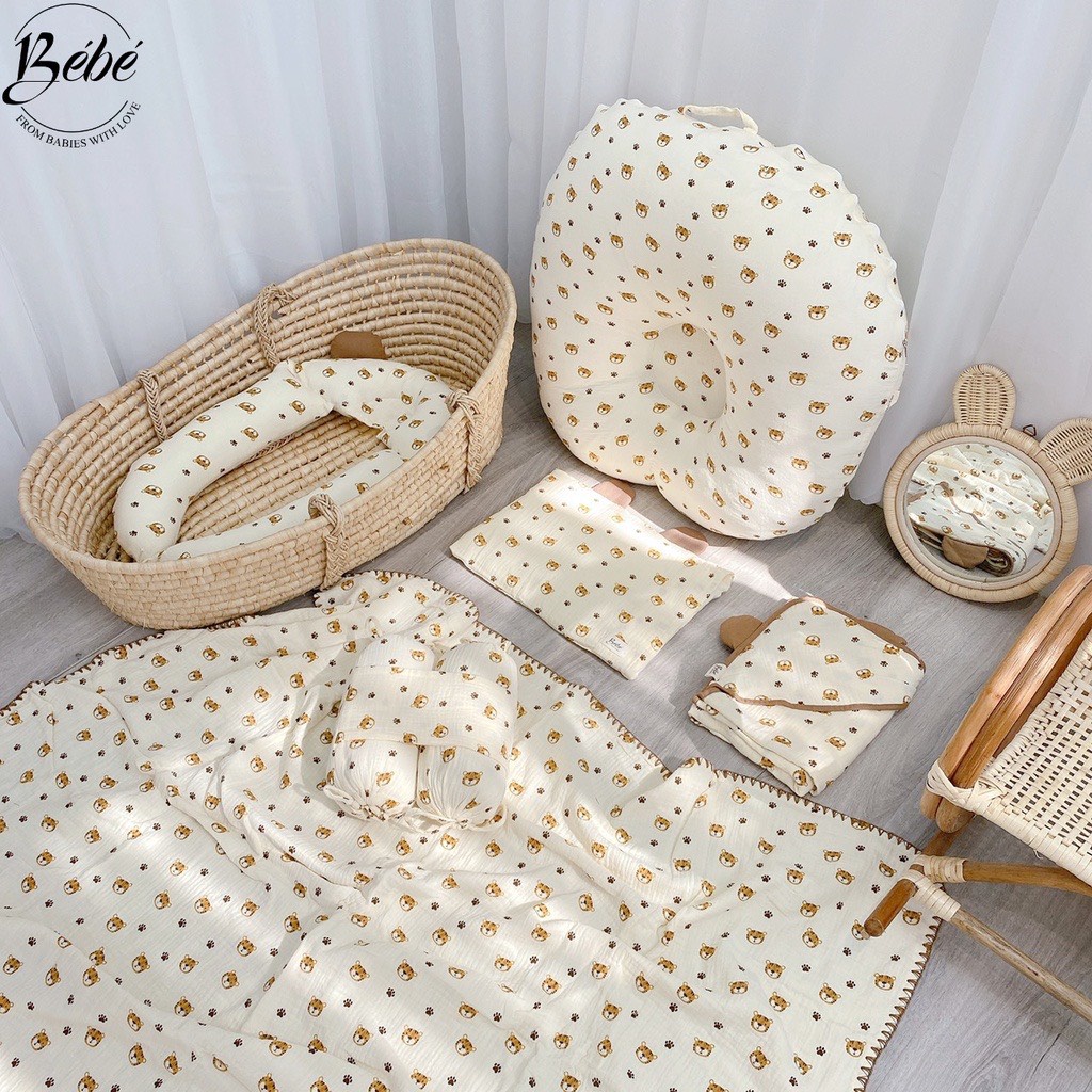 Bé Bé - Bộ Chăn, Gối Đầu, Gối Chặn, Gối Ôm, Ủ Choàng Họa Tiết Mặt Hổ