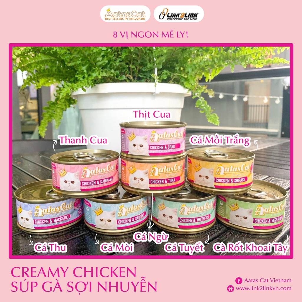 [Pate Súp Gà Nhuyễn] Pate Aatas Cat Creamy 80g cho mèo dạng súp gà sợi nhuyễn thơm ngon bổ dưỡng cho mèo