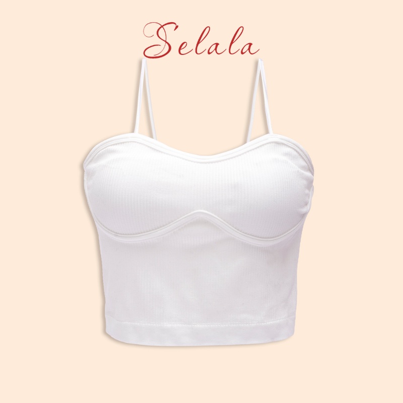 Áo 2 Dây Selala Nữ Đệm Ngực Gân Tăm Croptop Viền Ngực 2D14