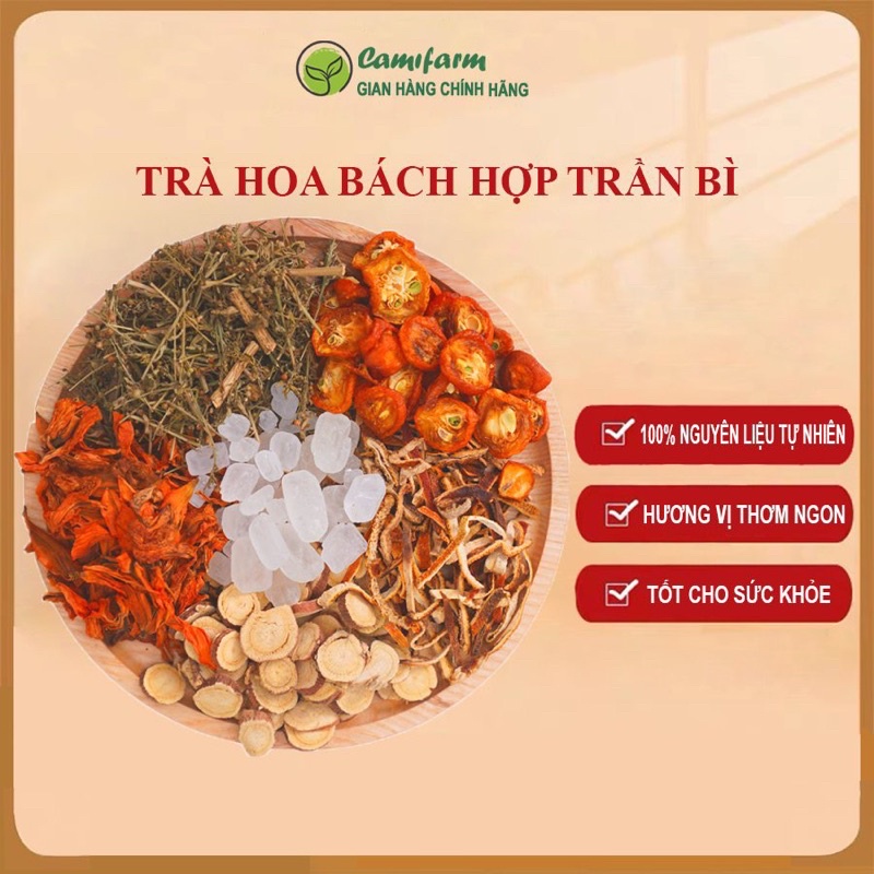 Trà hoa Bách Hợp Trần Bì kết hợp với Quất, Cam Thảo Camifarm hộp 15 gói