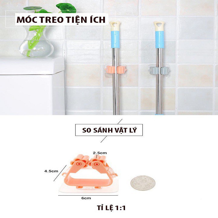 Móc dán tường kẹp giữ cây lau nhà Móc treo chổi chịu lực 6kg MS1626