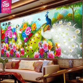 Tranh gắn đá bạch hạc, khổng tước