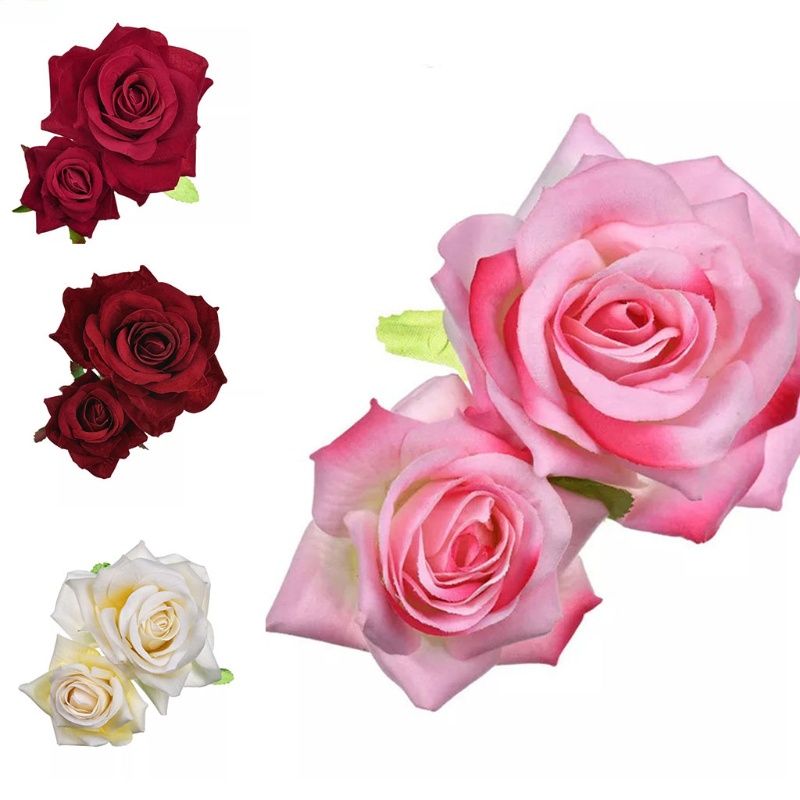 Kẹp Tóc Nhung Hình Hoa Hồng Cho Cô Dâu