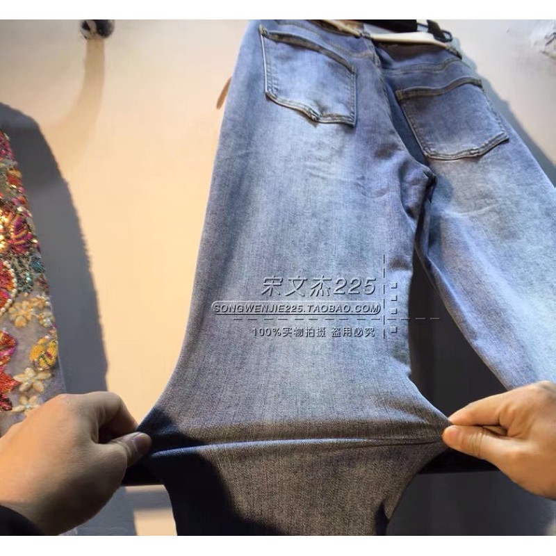 Quần bò jeans  beggi hình thù đính đá - quảng châu cao cấp