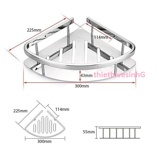 KỆ GÓC ĐƠN KGM01 PHÒNG TẮM ĐỂ XÀ BÔNG Inox SUS 304, KỆ GÓC ĐÔI CÓ THÊM MÓC TREO