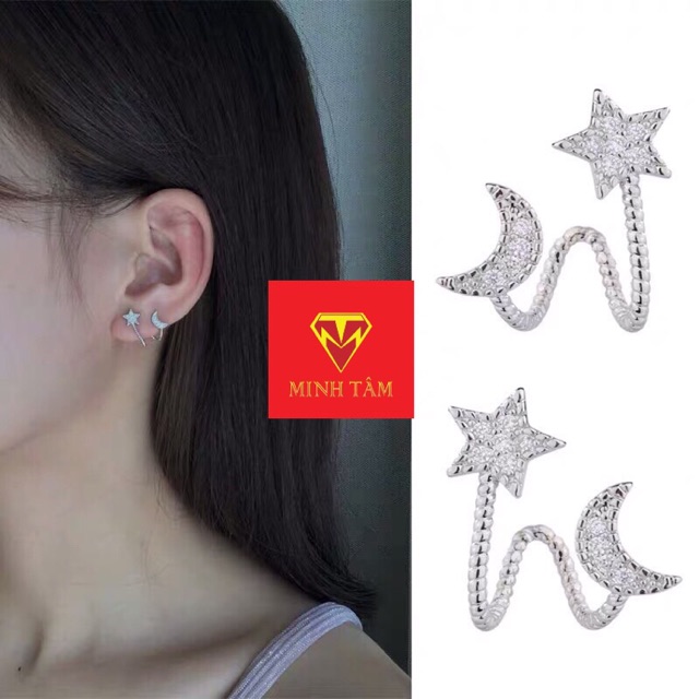 BÔNG TAI BẠC KẸP VÀNH TRĂNG SAO🌟KHUYÊN TAI BẠC S925 TRĂNG SAO