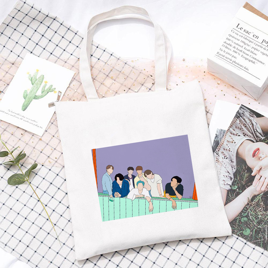 Túi xách vải canvas in họa tiết nhóm nhạc Hàn Quốc BTS phong cách trẻ trung tiện lợi