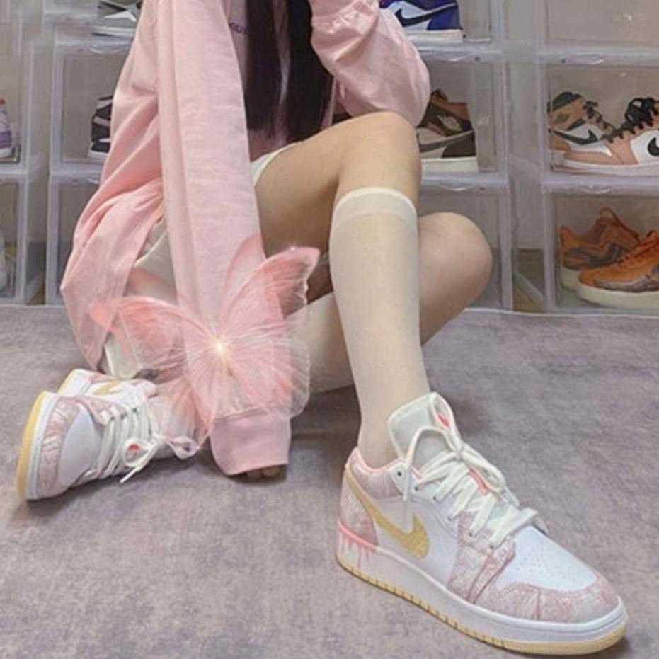 Giày Jordan low paint drip màu hồng, Giày sneaker jodan nữ hồng giọt sơn siêu hot Full Box Bill xả- .