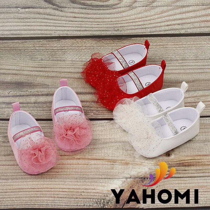 Giày búp bê đính hoa đáng yêu cho bé gái 0-18 tháng tuổi