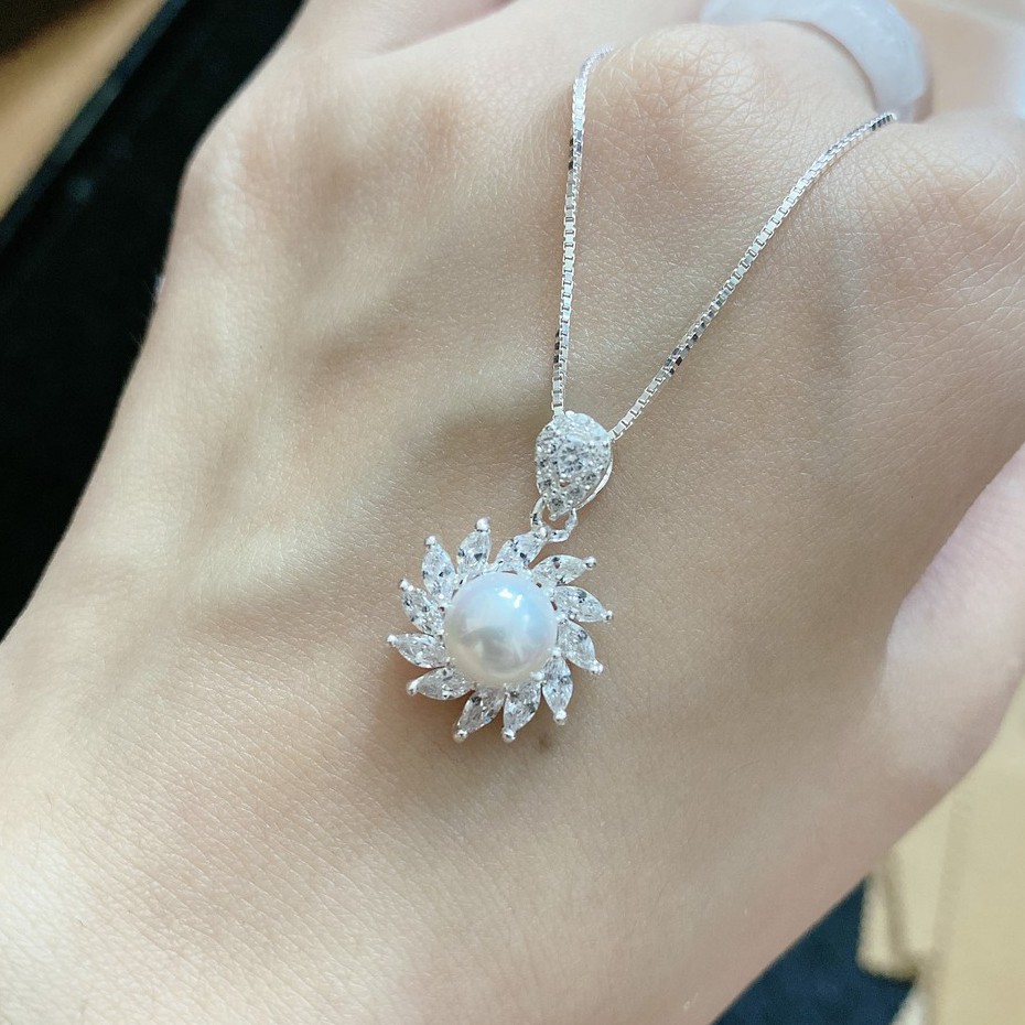 QMJ Vòng cổ bạc Hoa ngọc xoáy trang sức 925, sang trọng và tinh tế dòng QPearl - Q439