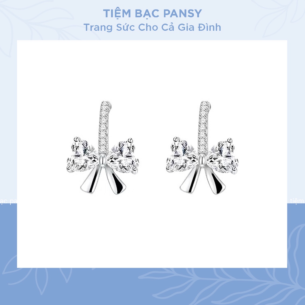 Hoa tai bạc nữ PANSY hình nơ đính đá xinh xắn - Khuyên tai nơ thời trang bằng bạc ta cao cấp